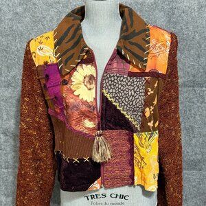 Vtg Crystal Handwovens - Sz Medium -  Hand Woven Patchwork Jacket - Wearable Art